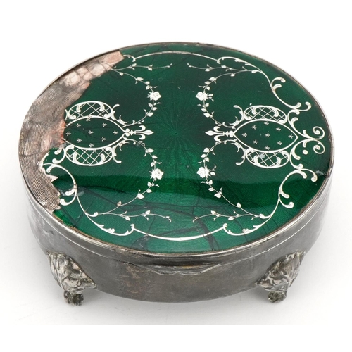 1837 - Charles Edwin Turner oval silver and enamel jewel box raised on four feet, Birmingham 1910, 9cm wide