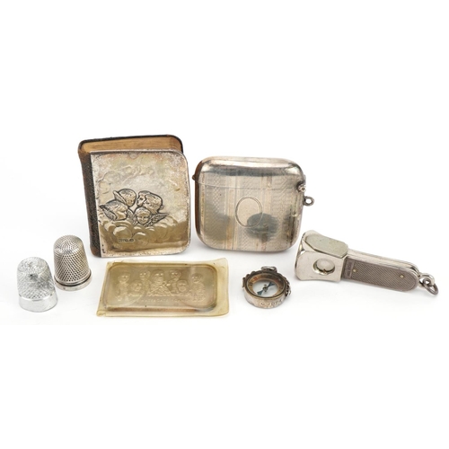 1834 - Silver objects including a vesta, cigar cutter and one ounce The Watergate Gang fine silver ingot, t... 