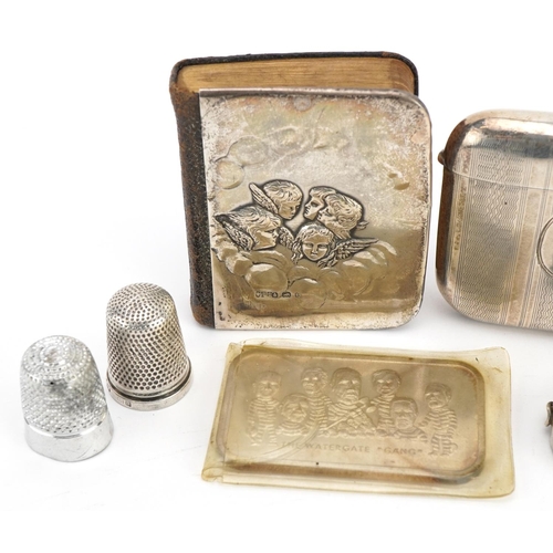 1834 - Silver objects including a vesta, cigar cutter and one ounce The Watergate Gang fine silver ingot, t... 