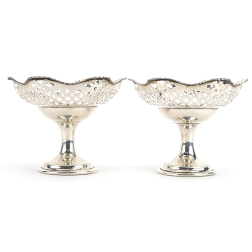 1806 - Alexander Clark & Co Ltd, pair of George VI silver pedestal pierce bonbon dishes, Birmingham 1939, 8... 