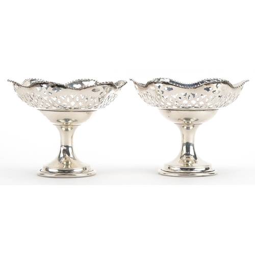 1806 - Alexander Clark & Co Ltd, pair of George VI silver pedestal pierce bonbon dishes, Birmingham 1939, 8... 