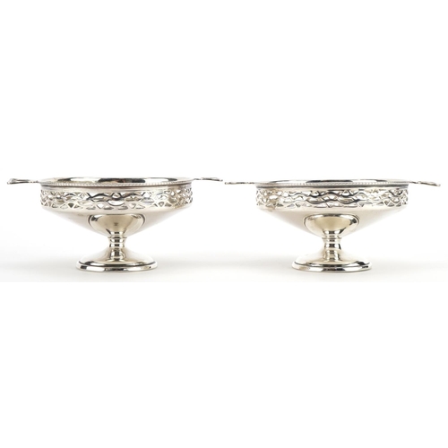 1818 - Pair of continental Arts & Crafts pierced silver pedestal bonbon dishes with twin handles, 5cm high ... 