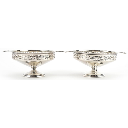 1818 - Pair of continental Arts & Crafts pierced silver pedestal bonbon dishes with twin handles, 5cm high ... 