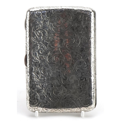 1803 - Colen Hewer Cheshire, Victorian silver cigar case engraved with flowers and foliage with gilt interi... 