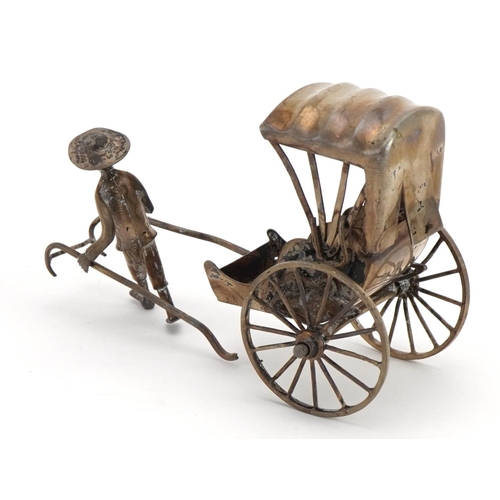 1840 - Tuck Chang, Chinese silver model of a figure pulling a rickshaw, 8.5cm in length, 48.0g