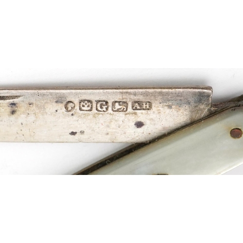 1816 - Two Victorian and later silver and mother of pearl flanked folding pocket knives and a silver plated... 