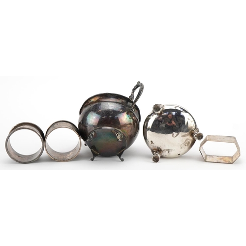 1842 - Victorian and later silver objects comprising open salt with three lion mask and paw feet, three nap... 