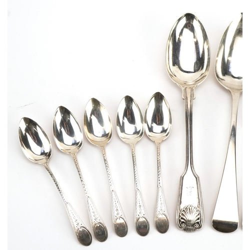 1868 - Georgian and later silver spoons including George III silver tablespoon by Thomas Wallis & Jonathan ... 