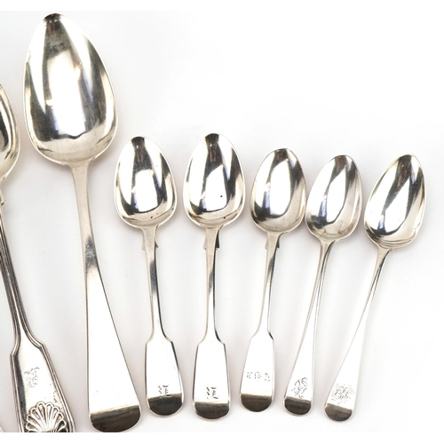 1868 - Georgian and later silver spoons including George III silver tablespoon by Thomas Wallis & Jonathan ... 