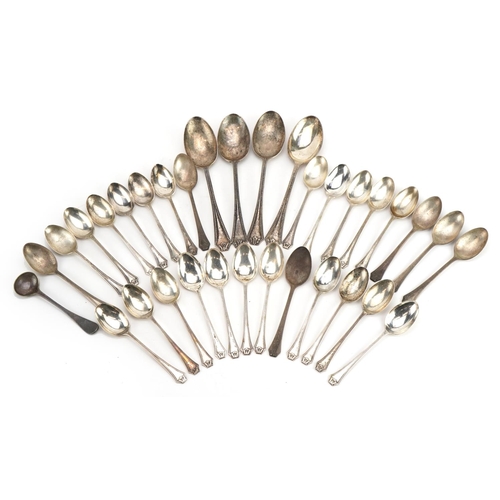 1819 - Collection of silver tablespoons and teaspoons, various hallmarks, the largest 18cm in length, total... 