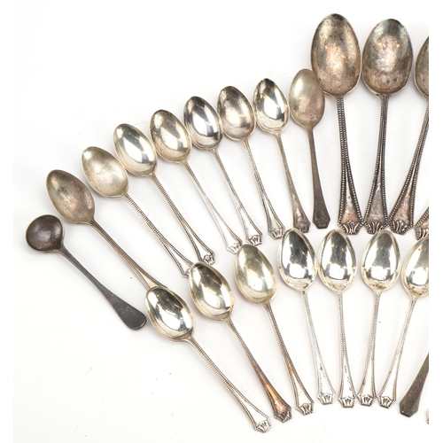 1819 - Collection of silver tablespoons and teaspoons, various hallmarks, the largest 18cm in length, total... 