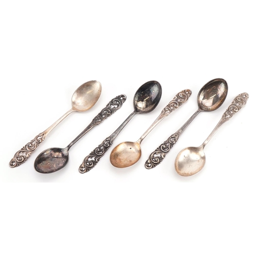 1830 - Norwegian 830S silver teaspoons with pierced terminals, 11.5cm in length, 63.0g