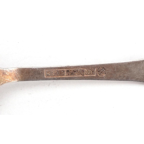 1830 - Norwegian 830S silver teaspoons with pierced terminals, 11.5cm in length, 63.0g