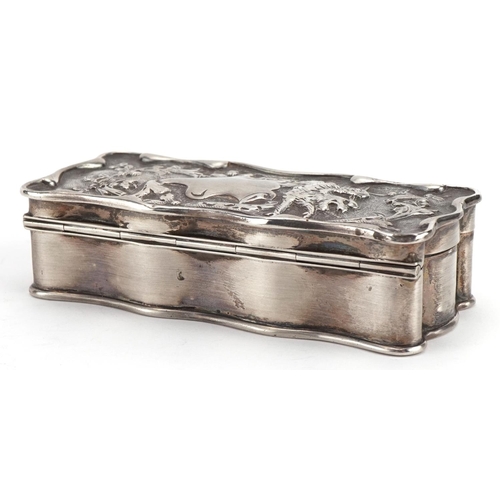 1820 - A & J Zimmerman, Edwardian silver box with hinged lid embossed with a griffin, Birmingham 1904, 10.5... 