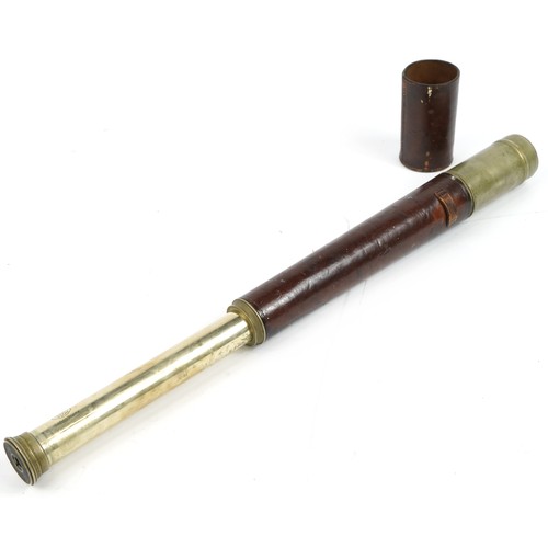 148 - Ross of London, leather bound single draw telescope, pattern 373, numbered 80765, 43cm in length