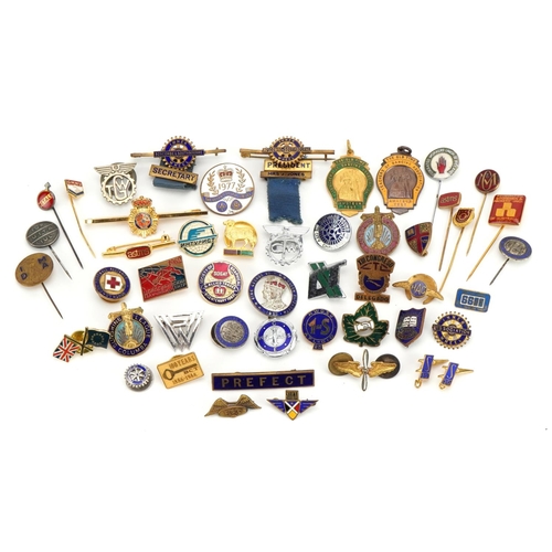 1767 - Collection of vintage and later enamel badges and stickpins including Inner Wheel Association and Ki... 