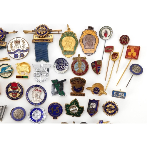 1767 - Collection of vintage and later enamel badges and stickpins including Inner Wheel Association and Ki... 