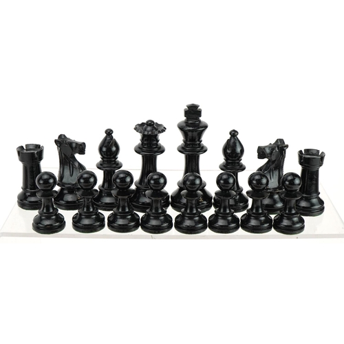 1405 - Manner of Jaques, boxwood and ebonised Staunton pattern chess set with velvet lined box, the largest... 