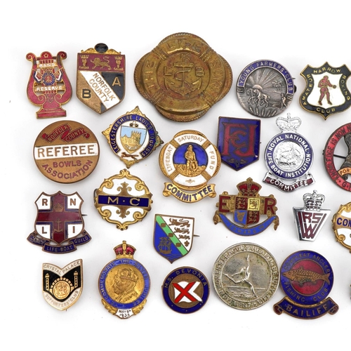 1765 - Collection of mostly sporting interest, some with enamel including Crystal Palace Supporters Club, N... 