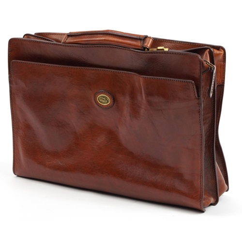 1680 - The Bridge, Italian brown leather bag with cloth protector, 40cm wide