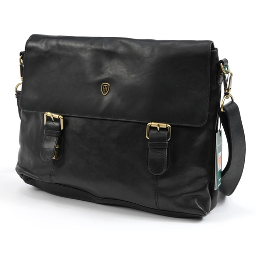 1683 - Tumble & Hide, Italian black leather shoulder bag with cloth protector bag, 40cm wide