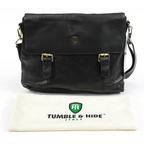 1683 - Tumble & Hide, Italian black leather shoulder bag with cloth protector bag, 40cm wide