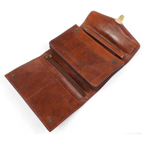 1681 - The Bridge, Italian brown leather clutch bag with cloth protective bag, 25.5cm wide
