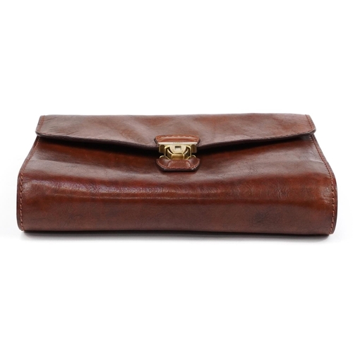 1681 - The Bridge, Italian brown leather clutch bag with cloth protective bag, 25.5cm wide
