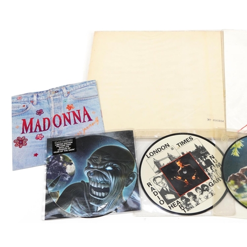 1718 - Vinyl LP and 45rpm picture discs including Iron Maiden, Queen, Madonna, ACDC and Elton John