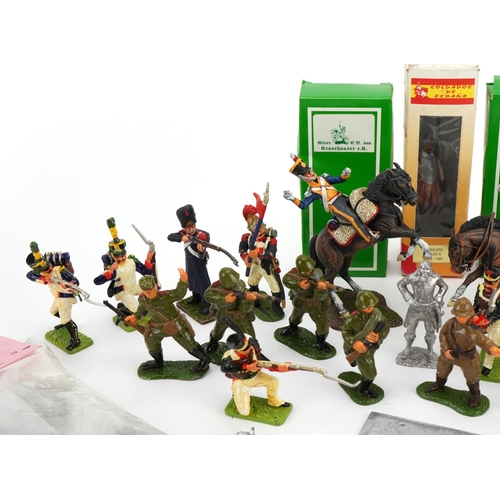 1444 - Collection of hand painted lead model soldiers, some with boxes, the largest 9.5cm in length