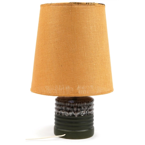 1470 - West Germany pottery cylindrical table lamp with shade, 62cm high