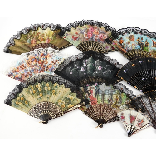 1704 - Fourteen vintage and later fans including some lace, the largest 26cm in length