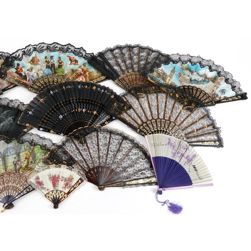 1704 - Fourteen vintage and later fans including some lace, the largest 26cm in length