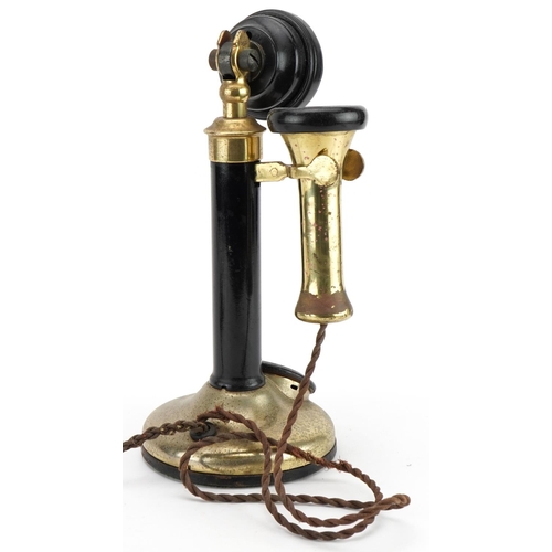 80 - Vintage gilt brass stick telephone, 30cm high