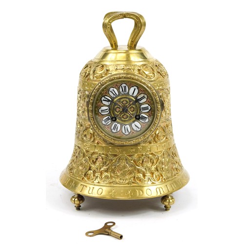 84 - 19th century ornate gilt metal bell shaped mantle clock having Roman numerals, the movement named S ... 