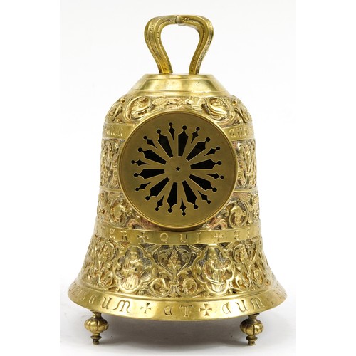 84 - 19th century ornate gilt metal bell shaped mantle clock having Roman numerals, the movement named S ... 