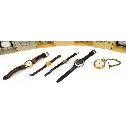 2637 - Wristwatches and pocket watches including Bellfield and Tokyo Laundry with boxes