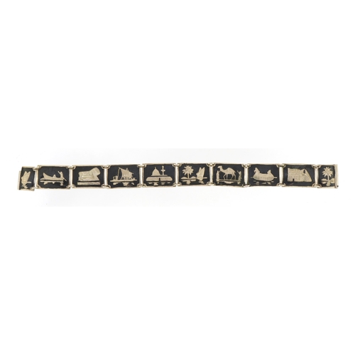 2578 - Thai unmarked silver niello work bracelet, 17cm in length, 15.8g