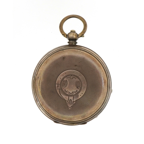 2595 - Gentlemen's silver open face pocket watch with subsidiary dial housed in a velvet and silk lined fit... 