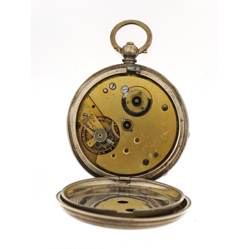 2595 - Gentlemen's silver open face pocket watch with subsidiary dial housed in a velvet and silk lined fit... 