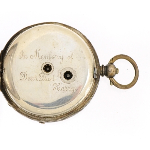 2595 - Gentlemen's silver open face pocket watch with subsidiary dial housed in a velvet and silk lined fit... 