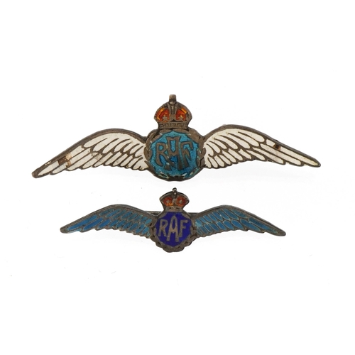 2602 - Two  military interest RAF enamel brooches including a silver example, the largest 5.4cm wide, total... 