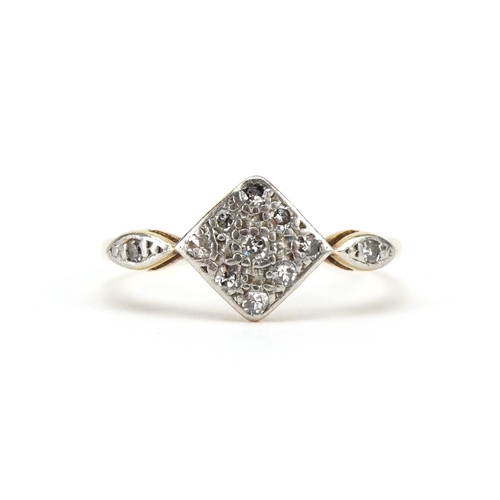 2072 - 18ct gold and platinum diamond cluster ring, size N/O, 2.2g