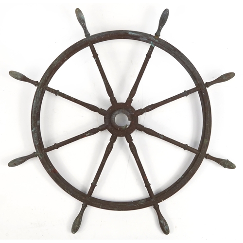 475 - British military World War I phosphor bronze submarine wheel, 78cm in diameter