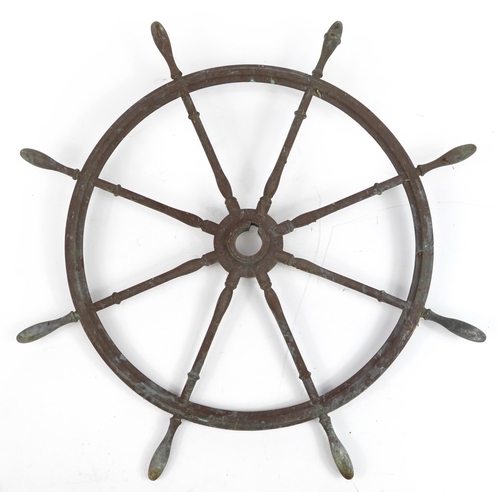 475 - British military World War I phosphor bronze submarine wheel, 78cm in diameter