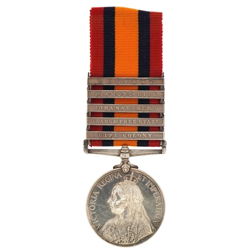 1743 - Victorian military Queen's South Africa medal with Belfast, Diamond Hill, Johannesburg, Orange Free ... 