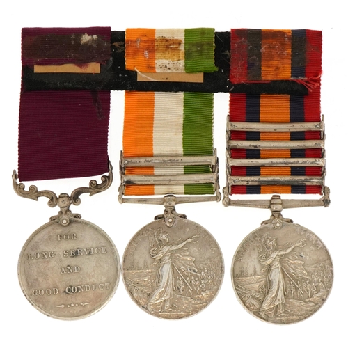 1740 - British military three medal group comprising Queen's South Africa Medal with Belfast, Relief of Lad... 