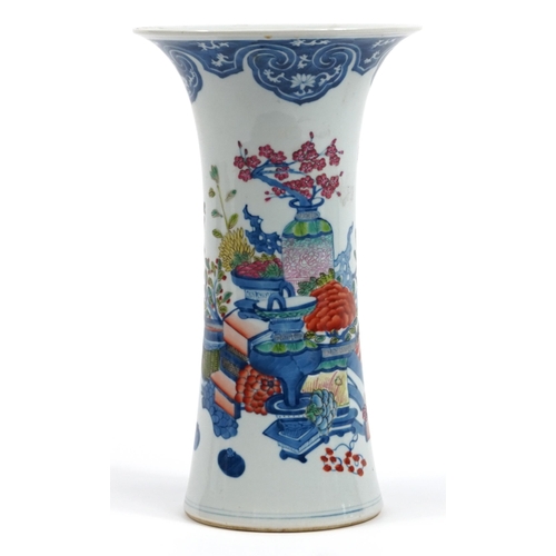 53 - Chinese porcelain wucai vase hand painted with flowers, six figure character marks to the base, 32cm... 