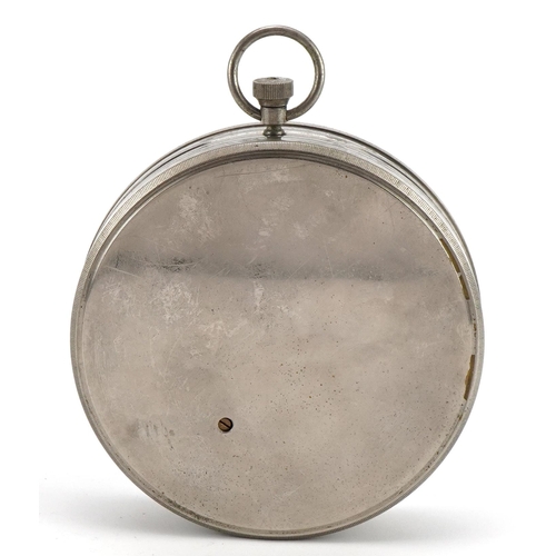 44 - Large steel cased hanging compensated barometer with silvered dial retailed by Thornton & Co of Madr... 