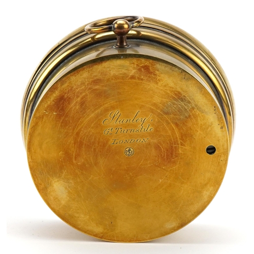 48 - Brass cased aneroid hanging barometer engraved Stanley London to the reverse, 12.5cm in diameter
